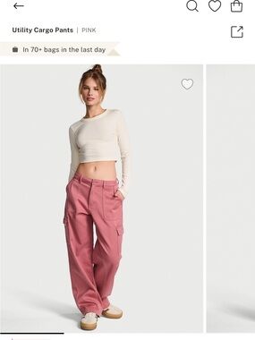 PINK Victoria's Secret Rose Cargo Wide-Leg Jeans